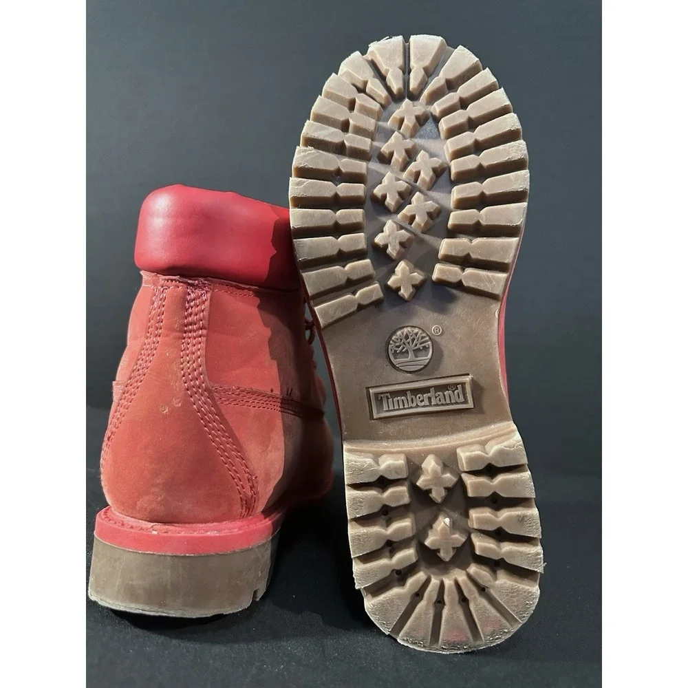 Timberland Juniors Red Nubuck Boots‎ Size 6 Classic Lace Up Waterproof Outdoor